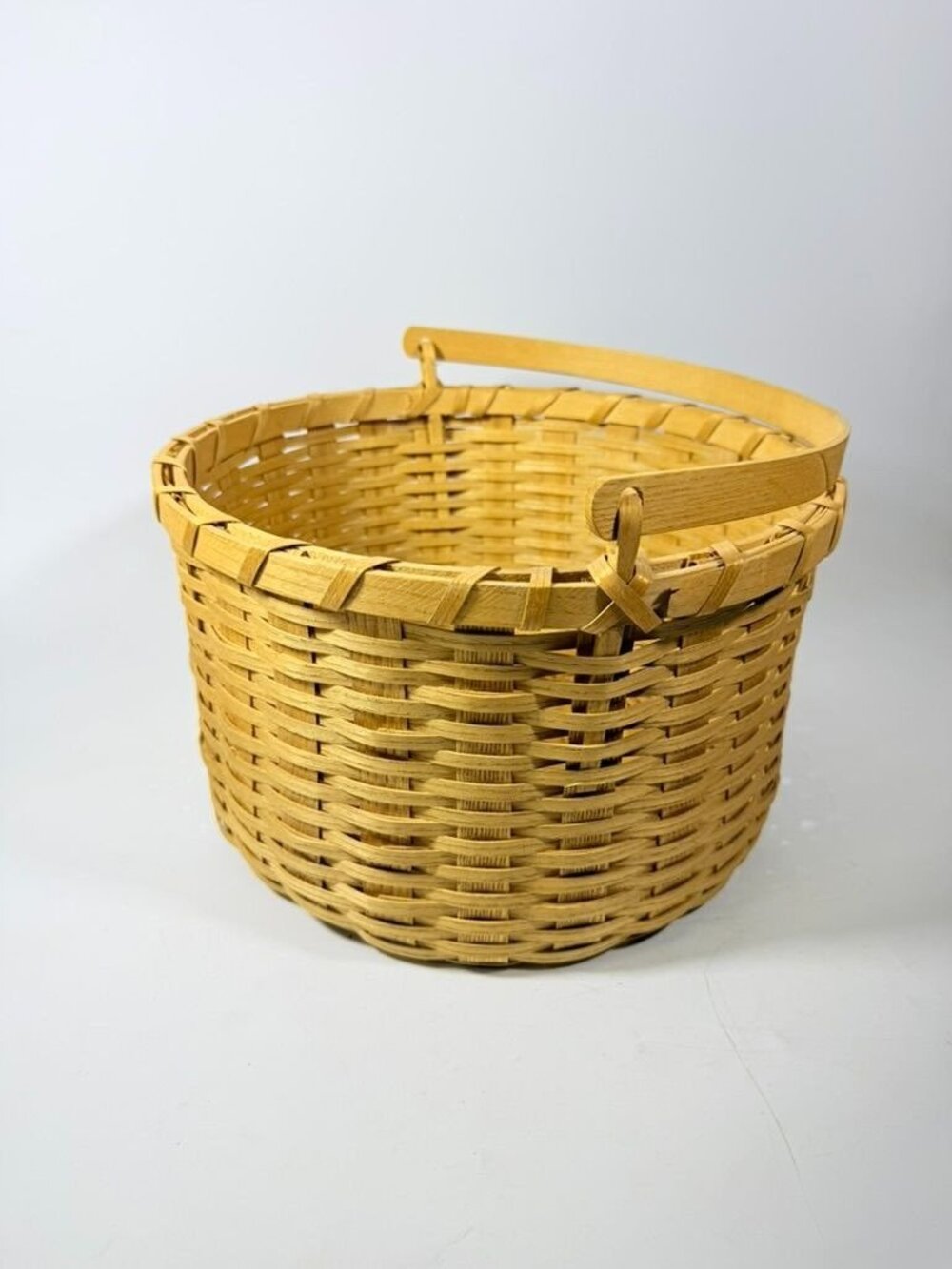 Amish Handwowen Swinging Handled Basket Vintage Light Wood Handmade Decorative - Picture 15 of 16